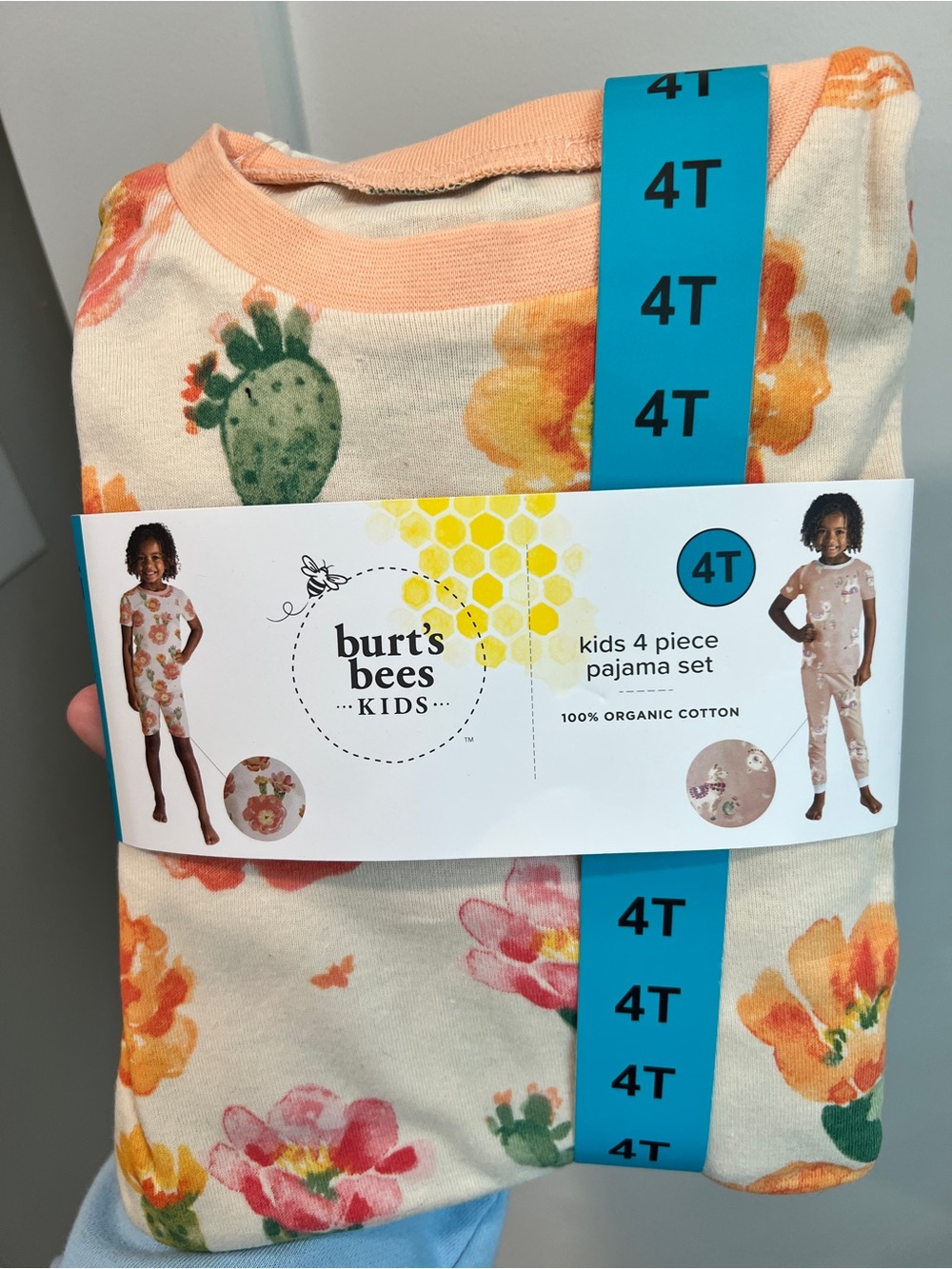 NWT Burt’s Bees Kids 4-Piece Organic Cotton Pajama Set 4T Floral & Llama